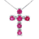 Ruby Diamond Cross Religious Pendant 10KT White Gold
