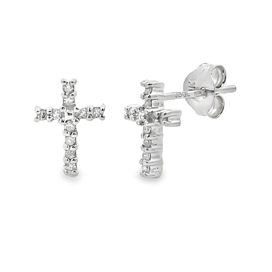 Natural .04ct Diamond Cross Earrings 10KT White Gold