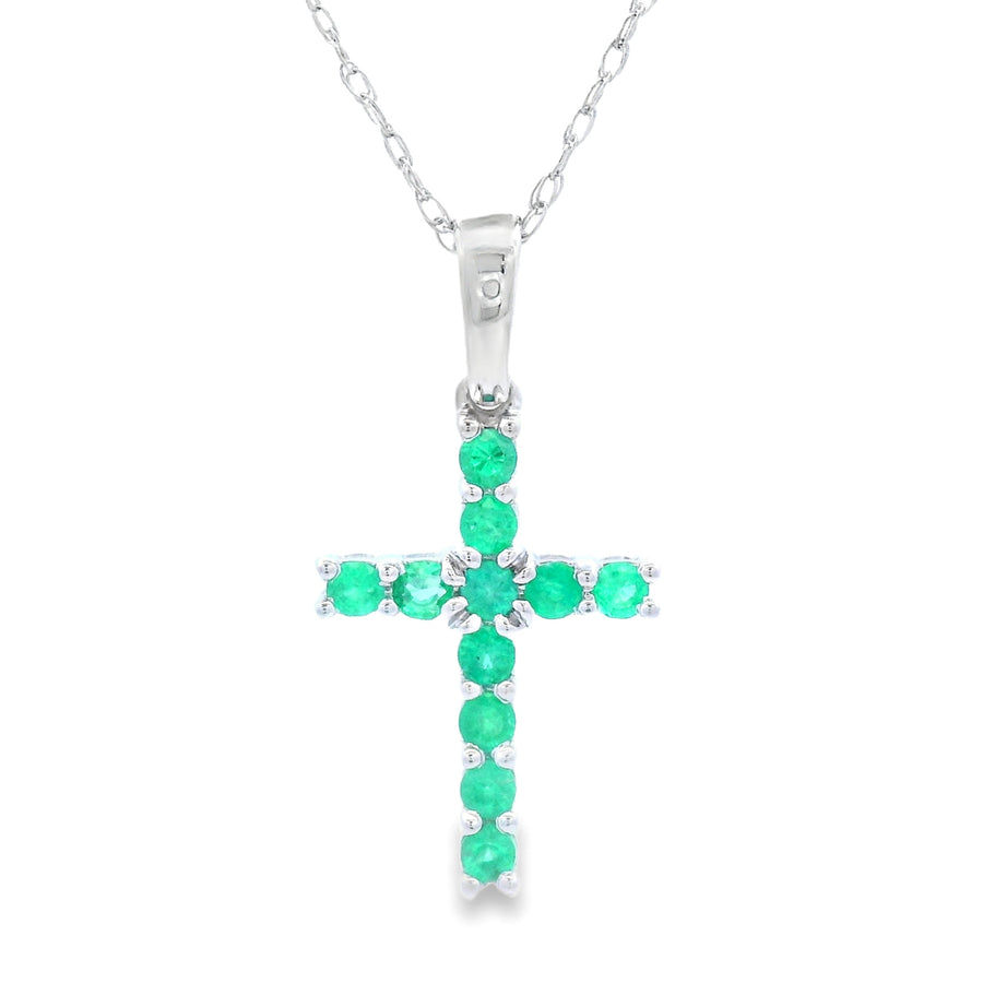 .20ct Emerald Cross Religious Pendant 14KT White Gold