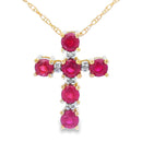 Ruby Diamond Cross Religious Pendant 10KT Yellow Gold