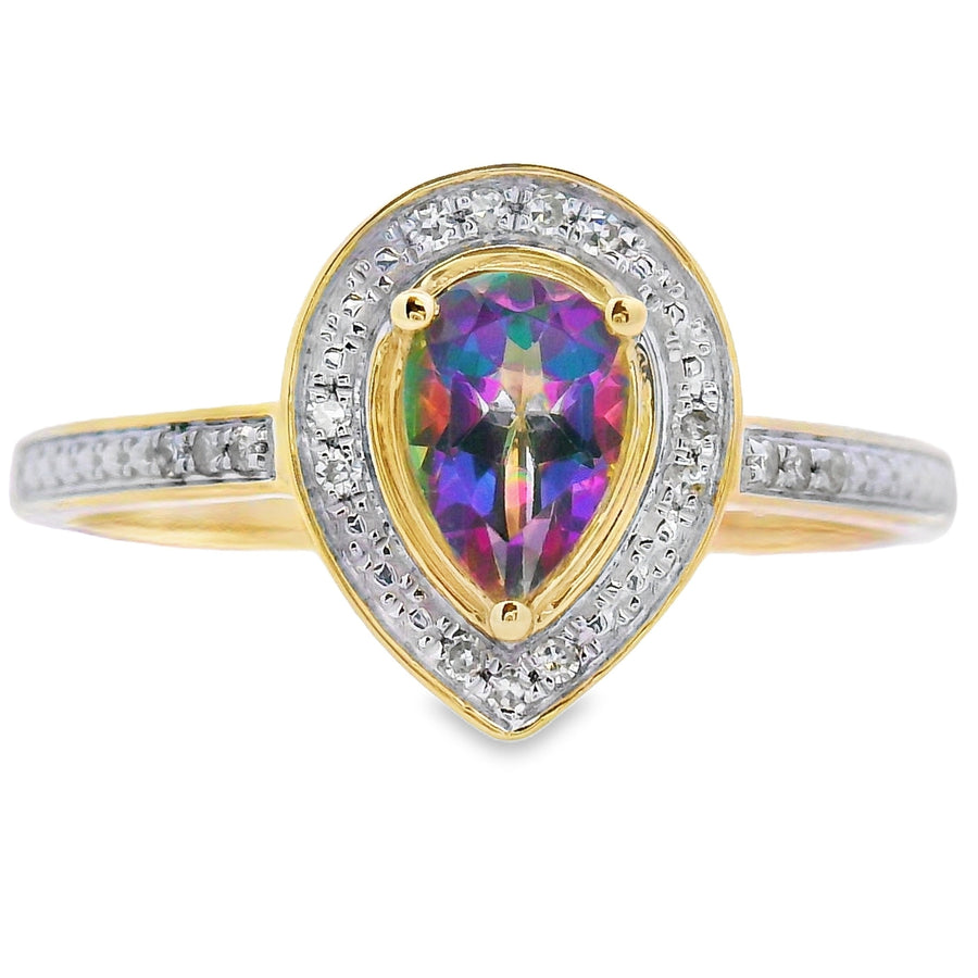 .50ct Mystic Fire Topaz Diamond Ring 10KT Yellow Gold