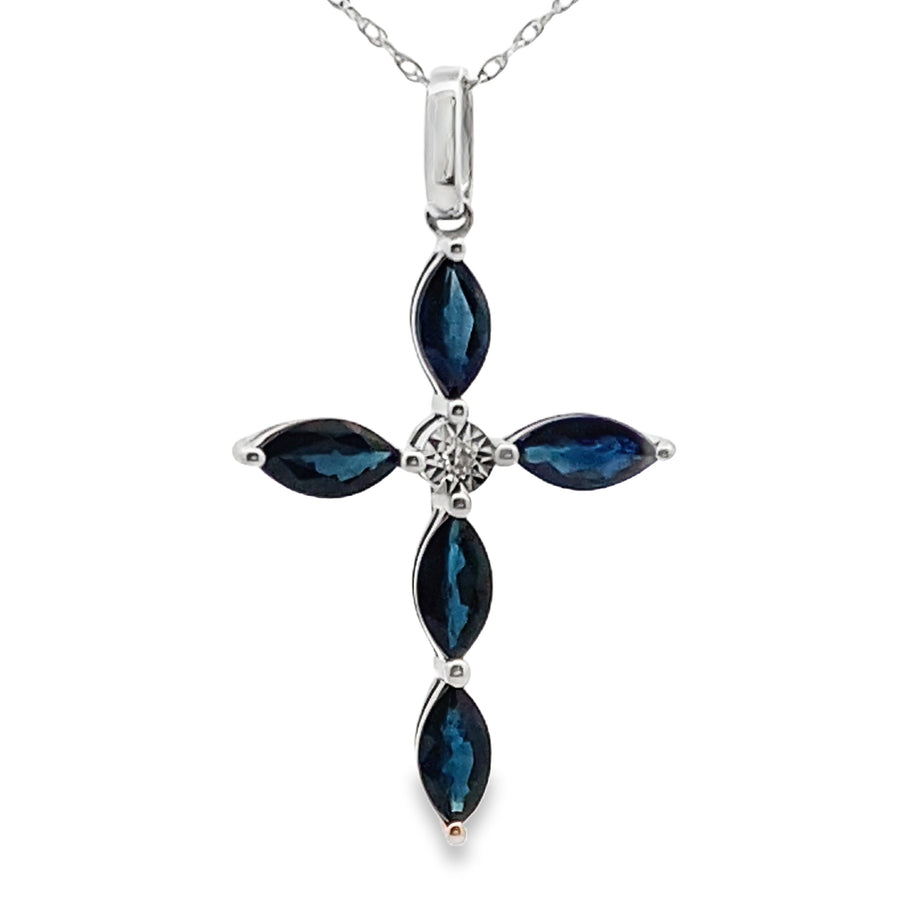 1.73ct Sapphire Cross Religious Pendant 10KT White Gold