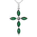 Emerald Diamond Cross Religious Pendant 10KT White Gold