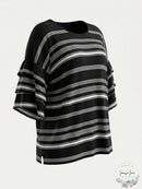 Calvin Klein Women's  Ruffle-Sleeve Striped Sweater, Medium