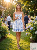 Aqua Floral Print Mesh Fit-and-Flare Dress, Size Large