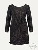 Betsy & Adam Womens Plus Sequined Jewel Neck Dress