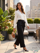 Alfani Tie-Front Wide-Leg Pants, Black, Size Medium