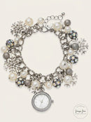 Holiday Lane Womens Snowflake Silver-Tone Charm Bracelet Watch 26mm