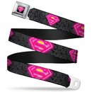 Electric Supergirl Shield Full Color Black Hot Pink Yellow Seatbelt Belt - Electric Supergirl Shield/Swirl Black/Gray/Hot Pink/Yellow Webbing