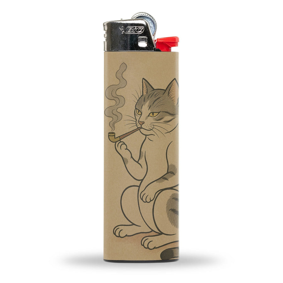 Japanese Cat Smoking a Pipe Lighter