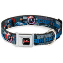 MARVEL AVENGERS Logo Full Color Black/Red/White Seatbelt Buckle Collar - CAPTAIN AMERICA w/Avengers Logo Cityscape