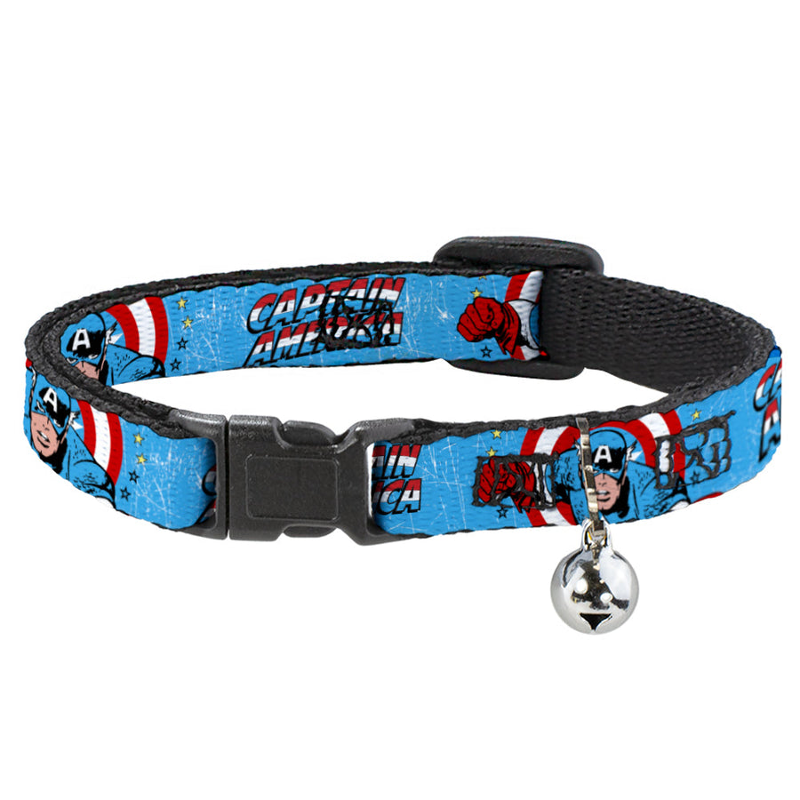 Cat Collar Breakaway - CAPTAIN AMERICA w Action Pose Weathered Blue