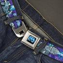 Frozen Batman Shield Full Color Black Blues Seatbelt Belt - MR. FREEZE Poses/Frozen Batman Shield Purples/Blues Webbing