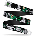 Green Lantern Logo CLOSE-UP Black Green Seatbelt Belt - GREEN LANTERN Action Poses Black/White/Green Webbing