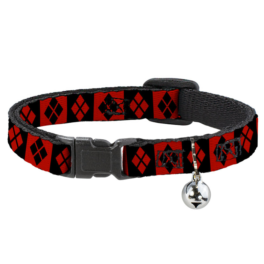 Cat Collar Breakaway - Harley Quinn Diamond Blocks Red Black Black Red