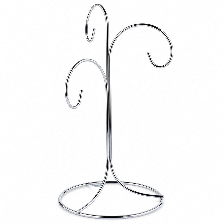 3-Arm 3-Tier Silver Metal Ornament Stand Display 10.75 Inches