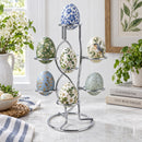 7-Ring 3-Tier Silver Wire Metal Sphere Crystals Egg Stand Holder Display 7.4 Inches