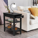 Side End Table with Drawer and 2-Tier Open Storage Shelves for Space Saving