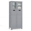 3 Tier Freee-Standing Bathroom Cabinet with 2 Drawers and Glass Doors