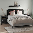Compact Floor Farmhouse Nightstand with Open Shelf and Cabinet