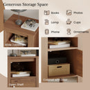 Compact Floor Farmhouse Nightstand with Open Shelf and Cabinet