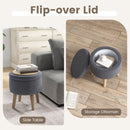 Round Storage Ottoman with Rubber Wood Legs and Adjustable Foot Pads