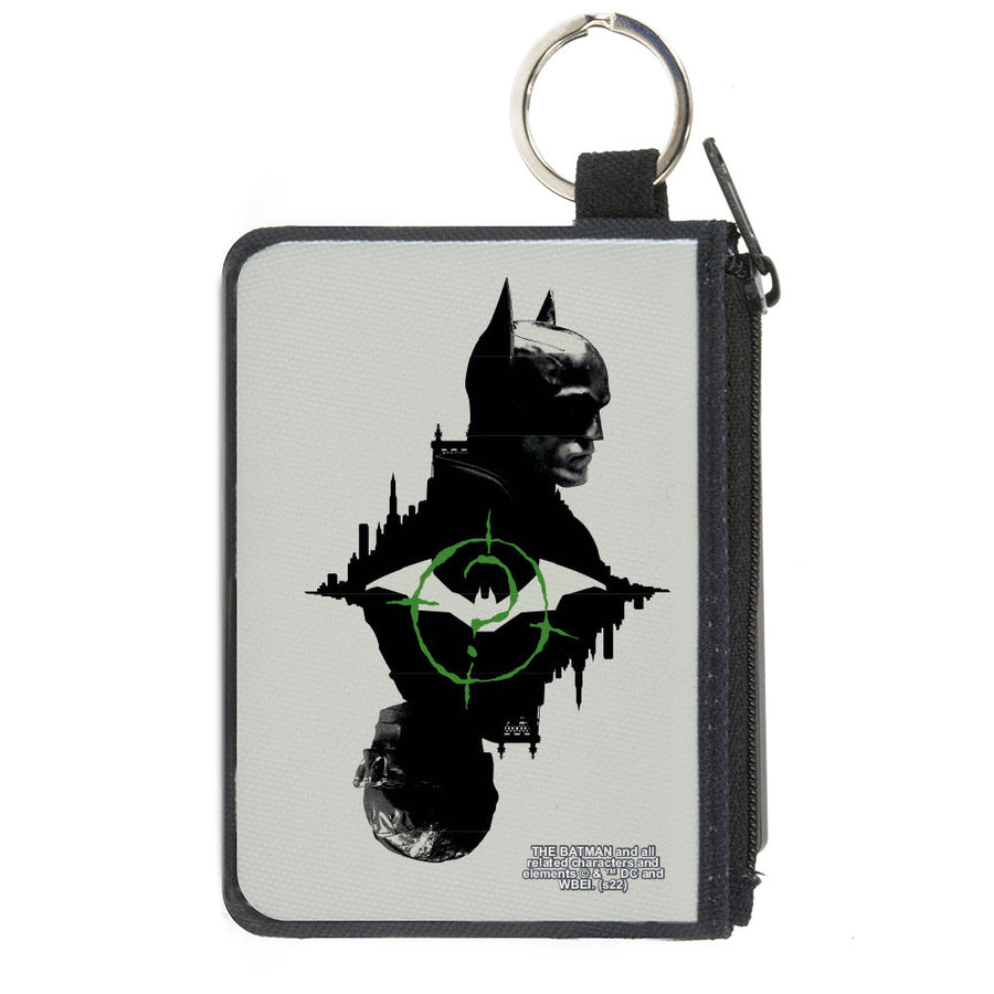 Canvas Zipper Wallet - MINI X-SMALL - The Batman Movie Batman and Riddler Poses and Logos Cityscape Grays Black Green