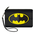 Canvas Zipper Wallet - SMALL - Batman Icon Centered Bat Signal Stripe Black Yellow Grays