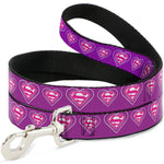 Dog Leash - Superman Logo in Heart Purple/White/Pink