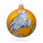 Majestic White Owl Perched by Winter Tree Glass Ball Christmas Ornament 4 Inches