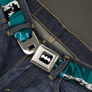 Batman Signal Full Color Black/White Seatbelt Belt - Batman Hush Grappling Hook/Standing Poses Aqua/Black/Grays Webbing