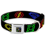 JL Electric Logos Full Color Black/Multi Neon Seatbelt Buckle Collar - Justice League Electric Logos Black/Multi Neon