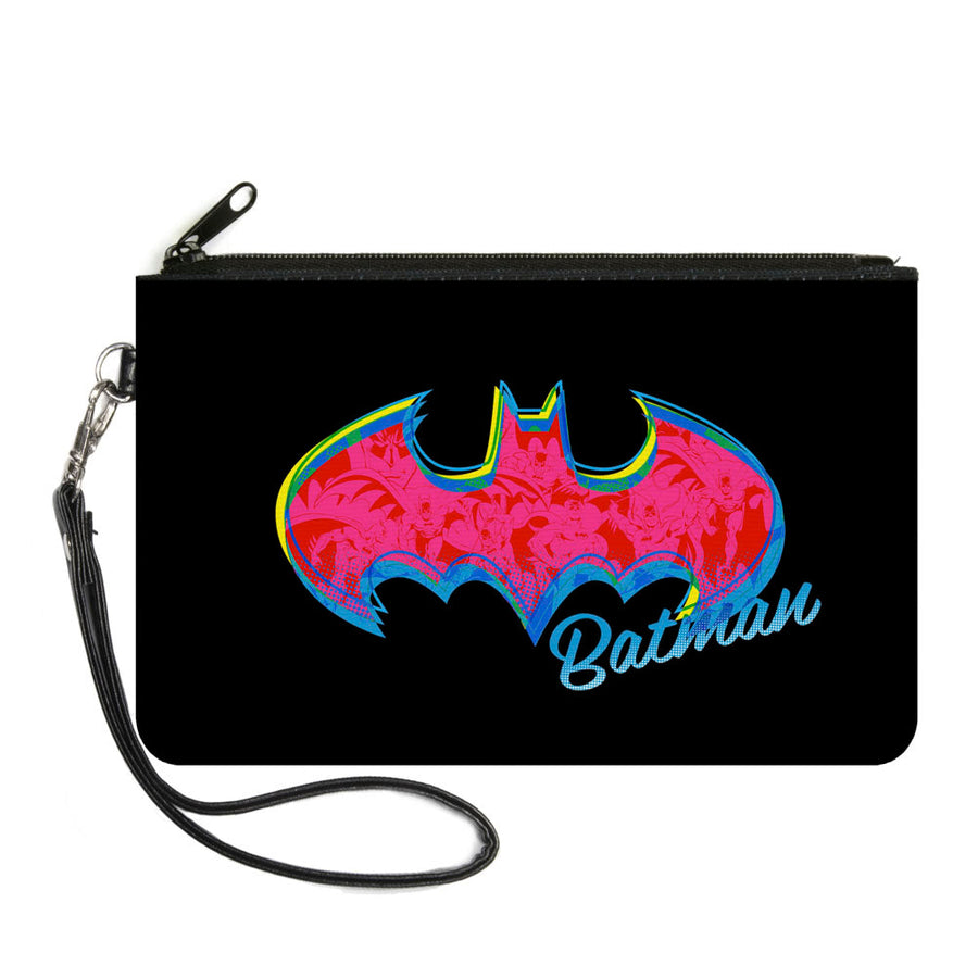 Canvas Zipper Wallet - SMALL - BATMAN Icon Batman Pose Fill Black Yellows Blues Pinks