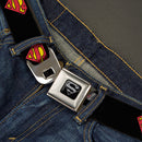 Superman Black Silver Seatbelt Belt - Superman Shield Black Webbing