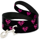 Dog Leash - Superman Shield Black/Hot Pink