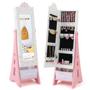 Kids Jewelry Cabinet with Full-Length Mirror and Foldable Drawer-White