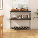 3 Shelves Kitchen Island Industrial Prep Table with Bottom Wine Rack-Rustic Brown