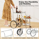 3-Tier Home Bar Serving Cart on Wheels with Mirrored Shelves