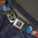 DC Round Logo Black/Silver Seatbelt Belt - Justice League Superheroes CLOSE-UP New Webbing