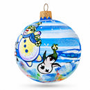Snowman with Penguins Glass Ball Christmas Ornament 3.25 Inches