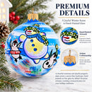 Snowman with Penguins Glass Ball Christmas Ornament 3.25 Inches