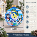 Snowman with Penguins Glass Ball Christmas Ornament 3.25 Inches