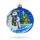 Snowman Family Glass Ball Christmas Ornament 4 Inches