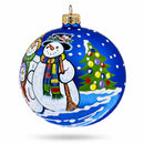 Snowman Family Glass Ball Christmas Ornament 4 Inches