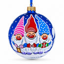 Joyful Trio of Gnomes Glass Ball Christmas Ornament 4 Inches