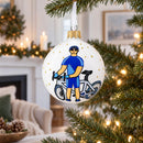 Bicycle Rider Glass Ball Christmas Ornament 3.25 Inches