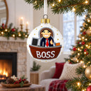 Cheerful Leader Glass Ball Boss Christmas Ornament 3.25 Inches