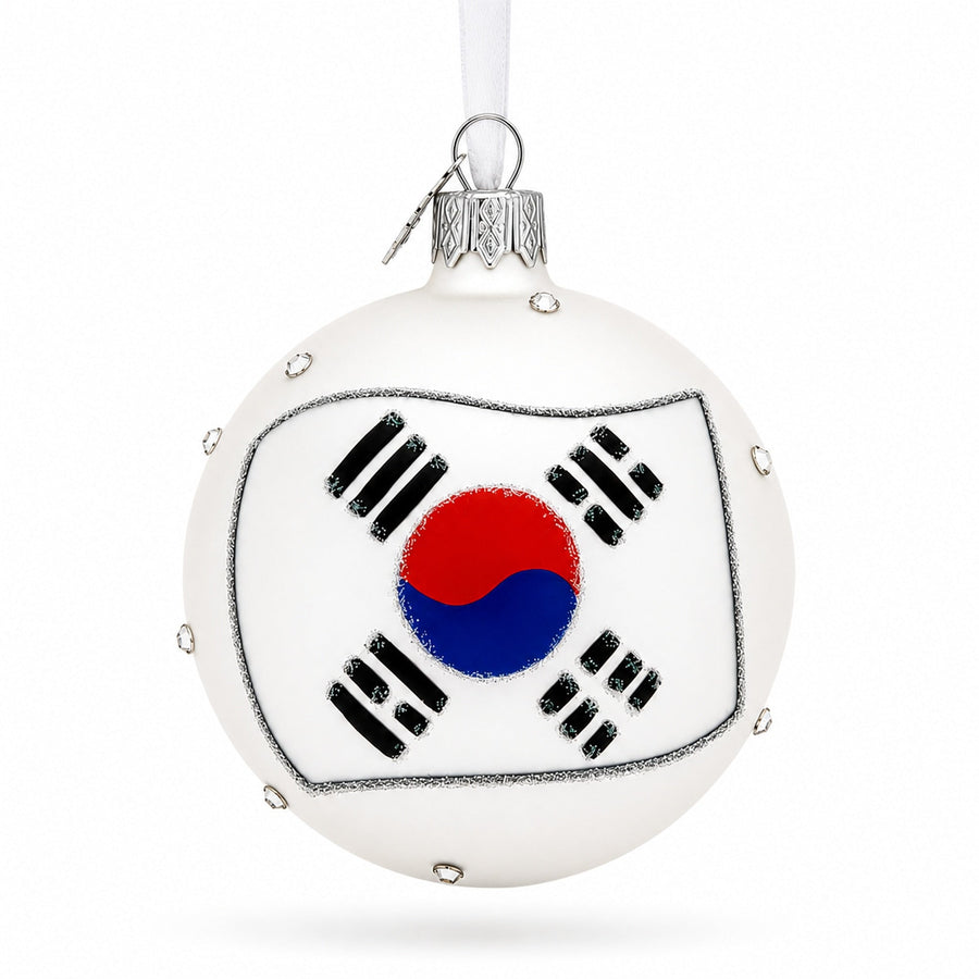 Flag of South Korea Glass Ball Christmas Ornament 3.25 Inches
