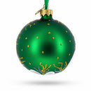 Blue Orchids on Verdant Green Glass Ball Christmas Ornament 3.25 Inches