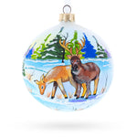 Majestic Deer in Winter Forest Glass Ball Christmas Ornament 4 Inches